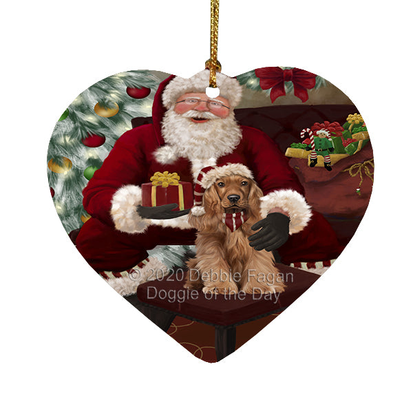 Santa's Christmas Surprise Cocker Spaniel Dog Heart Christmas Ornament RFPOR58357
