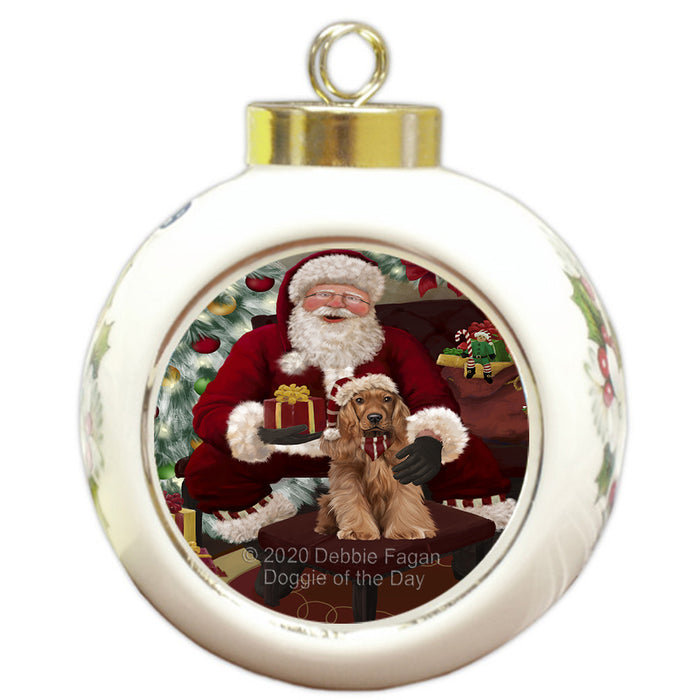 Santa's Christmas Surprise Cocker Spaniel Dog Round Ball Christmas Ornament RBPOR58015
