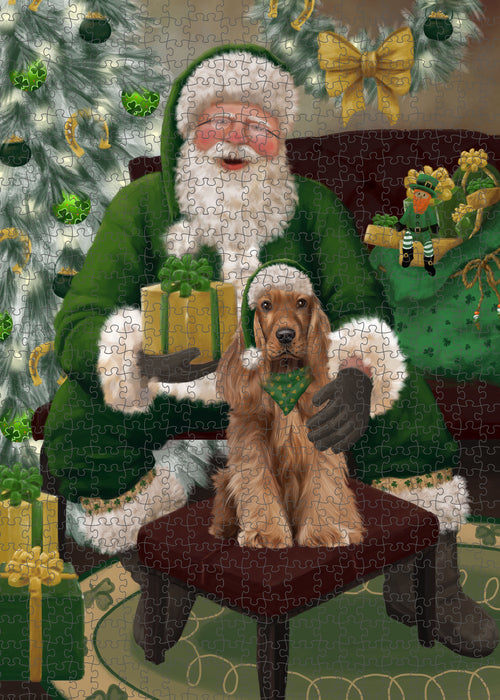 Christmas Irish Santa with Gift and Cocker Spaniel Dog Puzzle with Photo Tin PUZL100368
