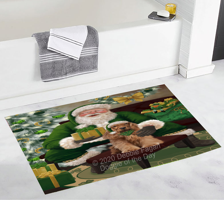 Christmas Irish Santa with Gift and Cocker Spaniel Dog Bath Mat BRUG54007