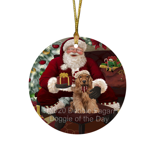 Santa's Christmas Surprise Cocker Spaniel Dog Round Flat Christmas Ornament RFPOR58015