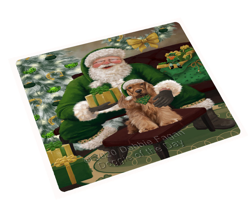 Christmas Irish Santa with Gift and Cocker Spaniel Dog Cutting Board - Easy Grip Non-Slip Dishwasher Safe Chopping Board Vegetables C78304