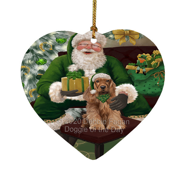 Christmas Irish Santa with Gift and Cocker Spaniel Dog Heart Christmas Ornament RFPOR58258
