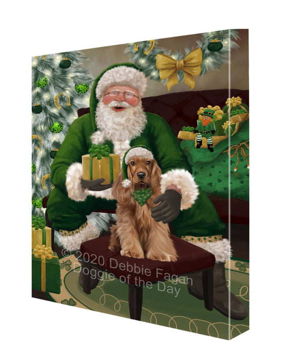 Christmas Irish Santa with Gift and Cocker Spaniel Dog Canvas Print Wall Art Décor CVS147599