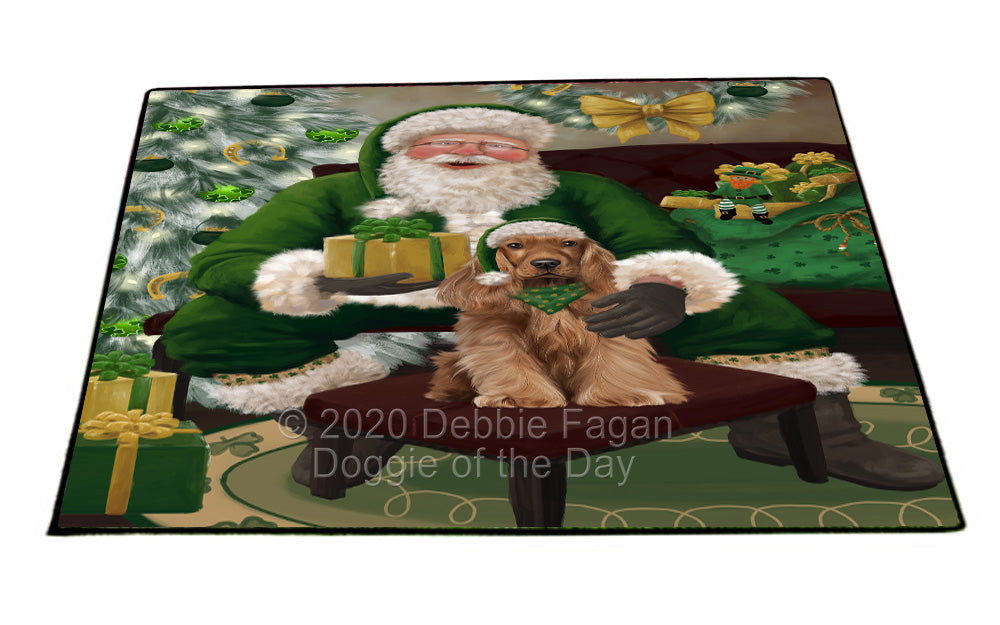 Christmas Irish Santa with Gift and Cocker Spaniel Dog Indoor/Outdoor Welcome Floormat - Premium Quality Washable Anti-Slip Doormat Rug FLMS57124