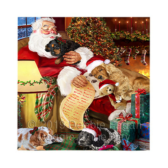 Santa Sleeping with Cocker Spaniel Dogs Square Towel 