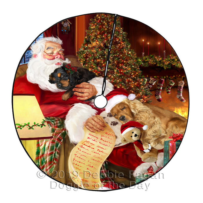Santa Sleeping with Cocker Spaniel Dogs Christmas Tree Skirt