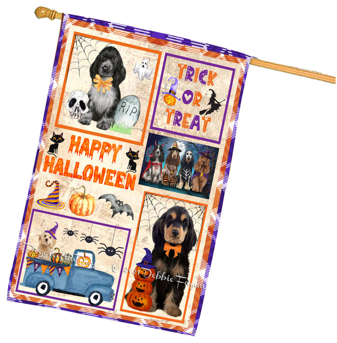 Happy Halloween Trick or Treat Cocker Spaniel Dogs House Flag Outdoor Decorative Double Sided Pet Portrait Weather Resistant Premium Quality Animal Printed Home Decorative Flags 100% Polyester