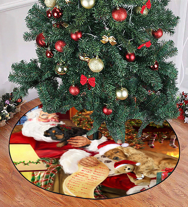 Santa Sleeping with Cocker Spaniel Dogs Christmas Tree Skirt
