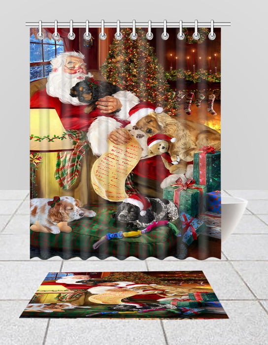 Santa Sleeping with Cocker Spaniel Dogs  Bath Mat and Shower Curtain Combo