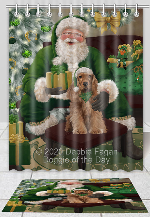 Christmas Irish Santa with Gift Cocker Spaniel Dog Bath Mat and Shower Curtain Combo