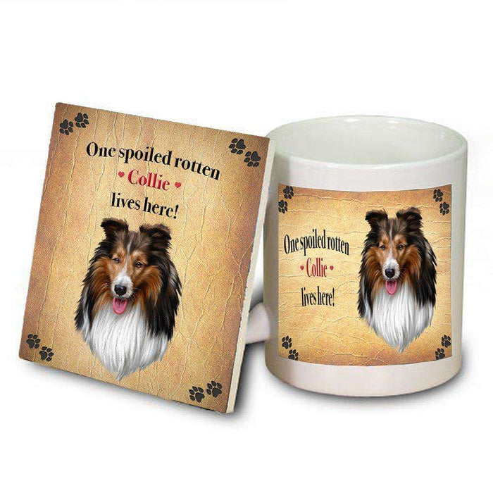 Collie Portrait Spoiled Rotten Dog Coaster and Mug Combo Gift Set