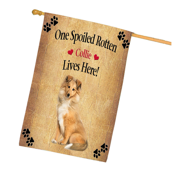 Spoiled Rotten Collie Dog House Flag Outdoor Decorative Double Sided Pet Portrait Weather Resistant Premium Quality Animal Printed Home Decorative Flags 100% Polyester FLG68308