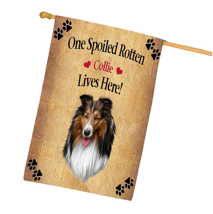Spoiled Rotten Collie Dog House Flag Outdoor Decorative Double Sided Pet Portrait Weather Resistant Premium Quality Animal Printed Home Decorative Flags 100% Polyester FLG68309