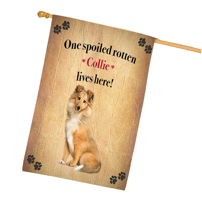 Spoiled Rotten Collie Dog House Flag Outdoor Decorative Double Sided Pet Portrait Weather Resistant Premium Quality Animal Printed Home Decorative Flags 100% Polyester FLG68307