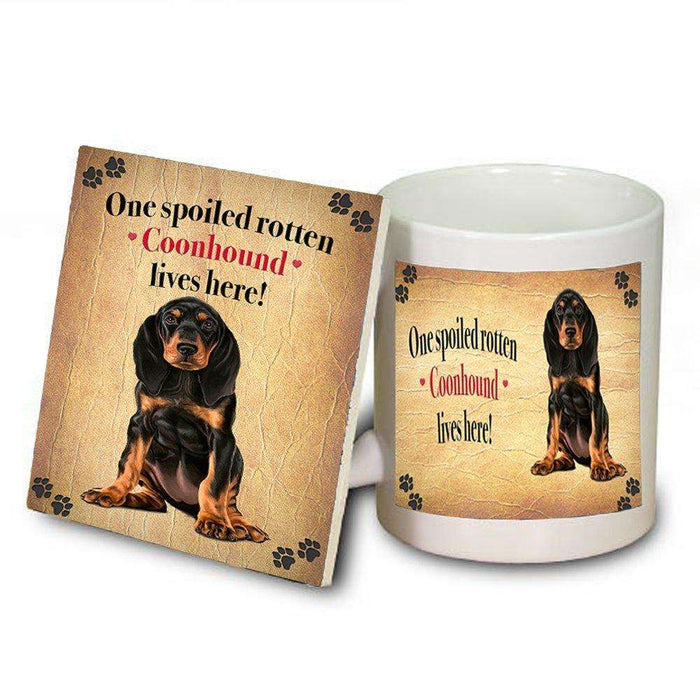 Coonhound Black And Tan Spoiled Rotten Dog Coaster and Mug Combo Gift Set