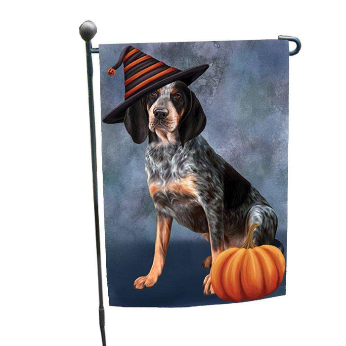 Coonhound Bluetick Dog Wearing Witch Hat with Pumpkin Garden Flag