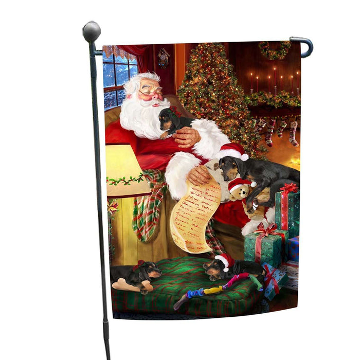 Coonhound Dog and Puppies Sleeping with Santa Garden Flag