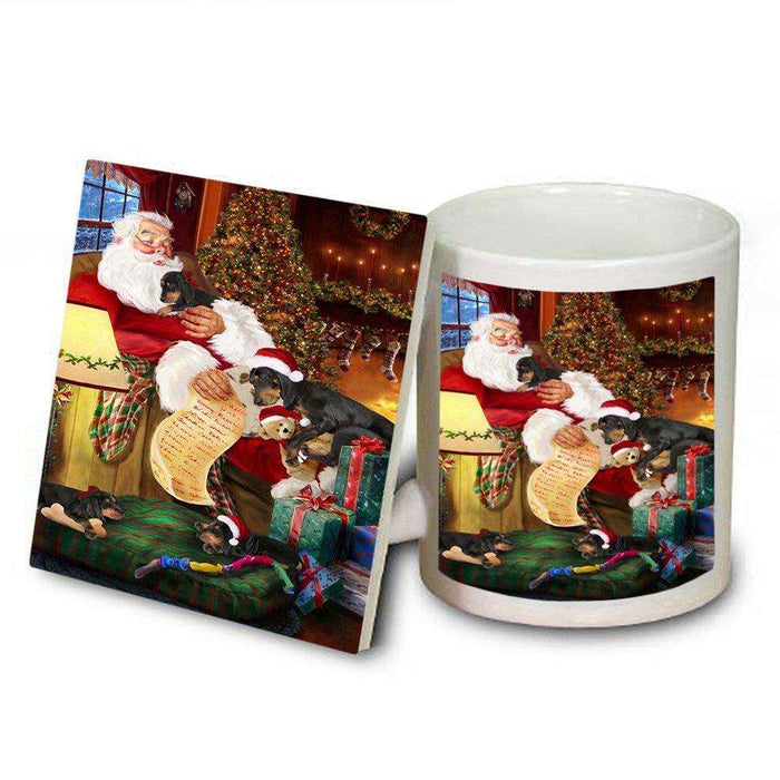 Coonhound Dog and Puppies Sleeping with Santa Mug and Coaster Set