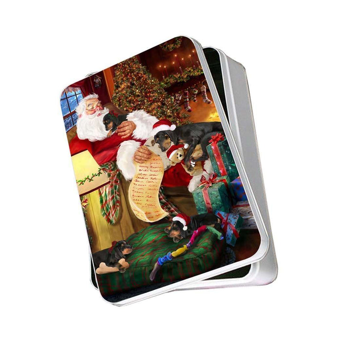 Coonhound Dog and Puppies Sleeping with Santa Photo Storage Tin