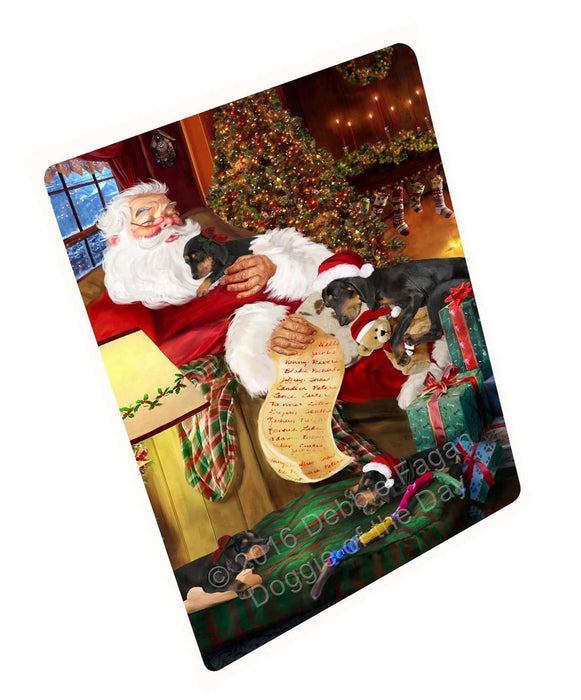 Coonhound Dog and Puppies Sleeping with Santa Tempered Cutting Board