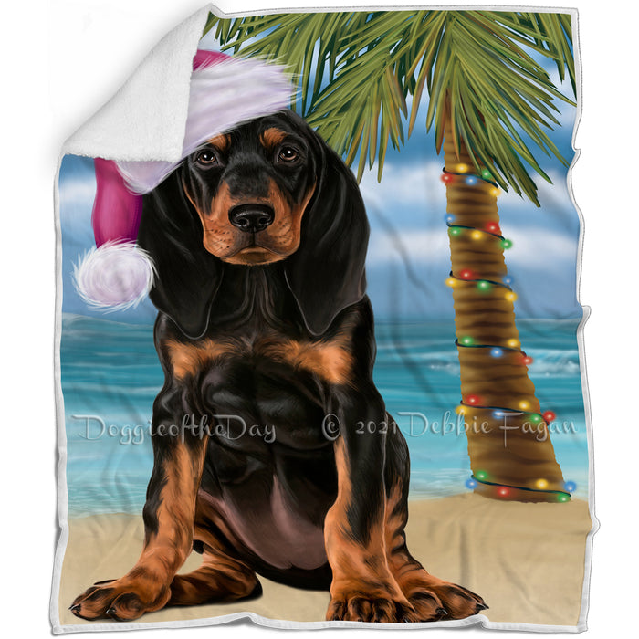 Summertime Happy Holidays Christmas Coonhound Bluetick Dog on Tropical Island Beach Blanket D121