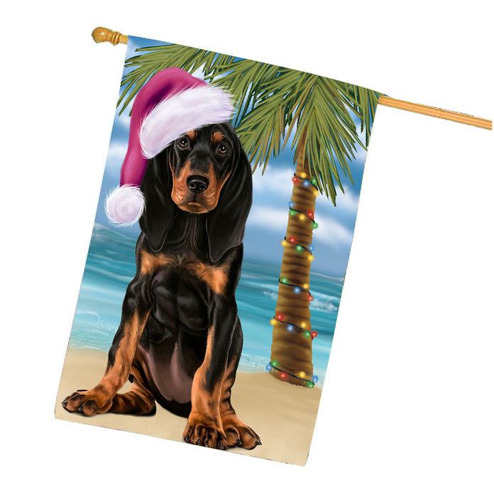 Christmas Summertime Beach Coonhound Dog House Flag Outdoor Decorative Double Sided Pet Portrait Weather Resistant Premium Quality Animal Printed Home Decorative Flags 100% Polyester FLG68726