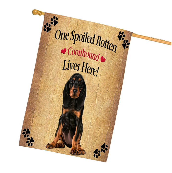 Spoiled Rotten Coonhound Dog House Flag Outdoor Decorative Double Sided Pet Portrait Weather Resistant Premium Quality Animal Printed Home Decorative Flags 100% Polyester FLG68314