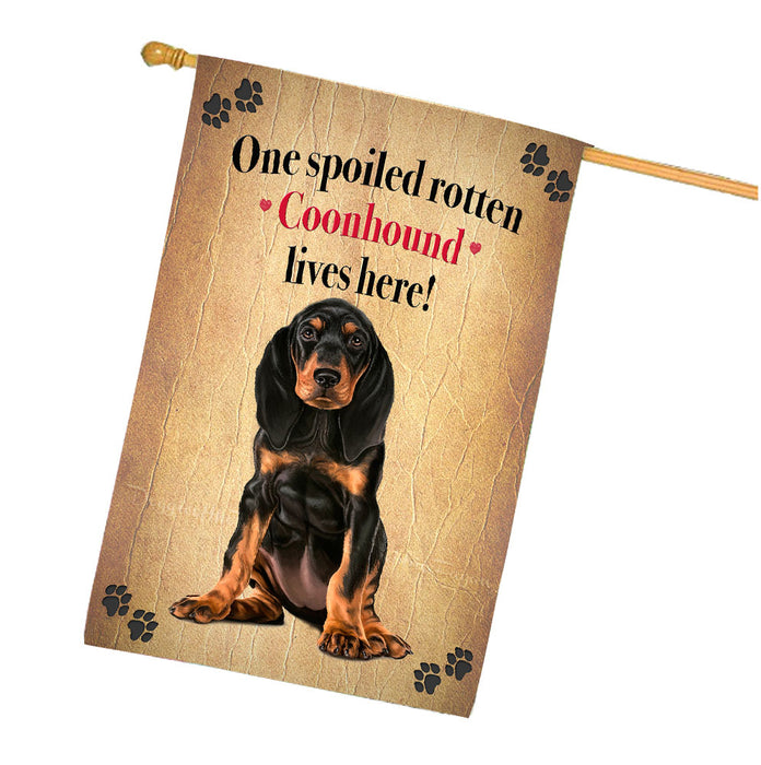 Spoiled Rotten Coonhound Dog House Flag Outdoor Decorative Double Sided Pet Portrait Weather Resistant Premium Quality Animal Printed Home Decorative Flags 100% Polyester FLG68311
