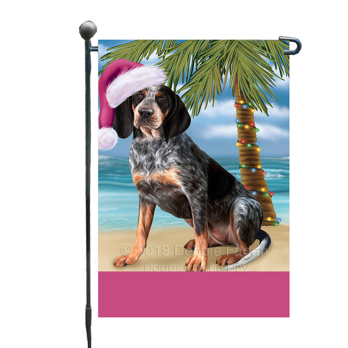 Personalized Summertime Happy Holidays Christmas Coonhound Bluetick Dog on Tropical Island Beach  Custom Garden Flags GFLG-DOTD-A60462