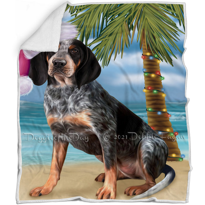 Summertime Happy Holidays Christmas Coonhound Dog on Tropical Island Beach Blanket D120