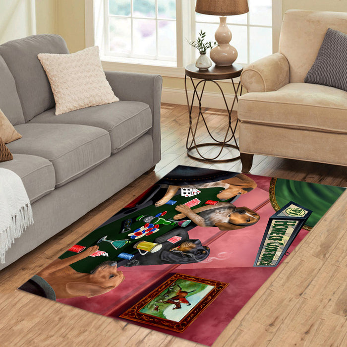 Home of  Coonhound Dogs Playing Poker Area Rug