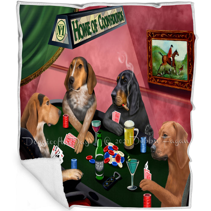 Home of Coonhound 4 Dogs Playing Poker Blanket BLNKT106464