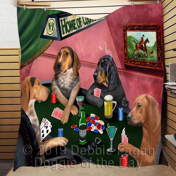 Home of  Coonhound Dogs Playing Poker Quilt