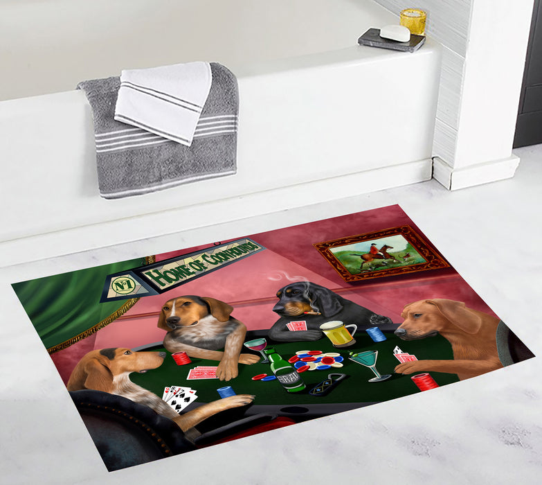 Home of  Coonhound Dogs Playing Poker Bath Mat