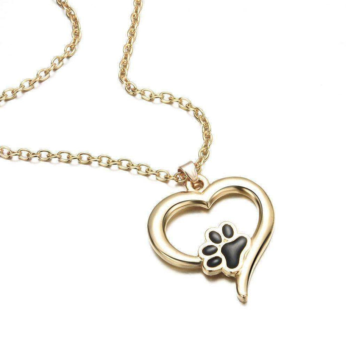 Dog Cat Lover Paw Print Necklace Heart Silver or Gold