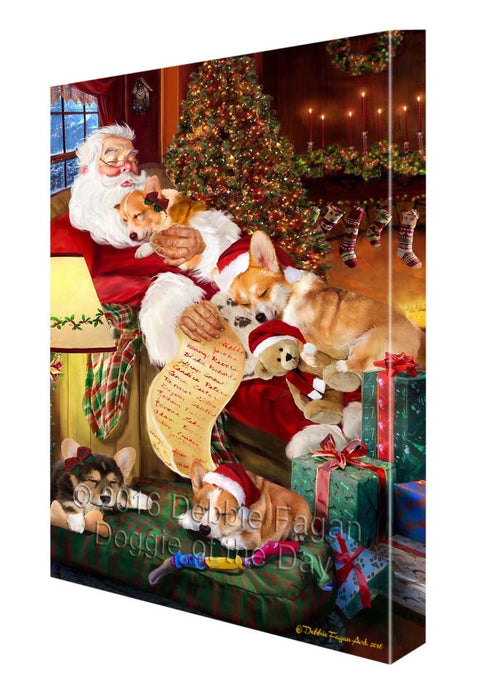 Corgi Dog and Puppies Sleeping with Santa Canvas Gallery Wrap 1.5" Inch
