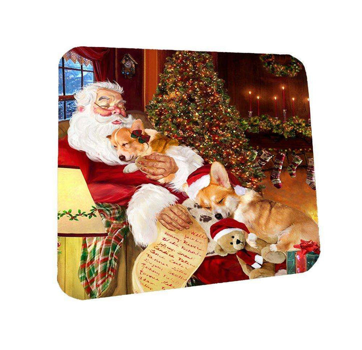 Corgi Dog and Puppies Sleeping with Santa Coasters Set of 4