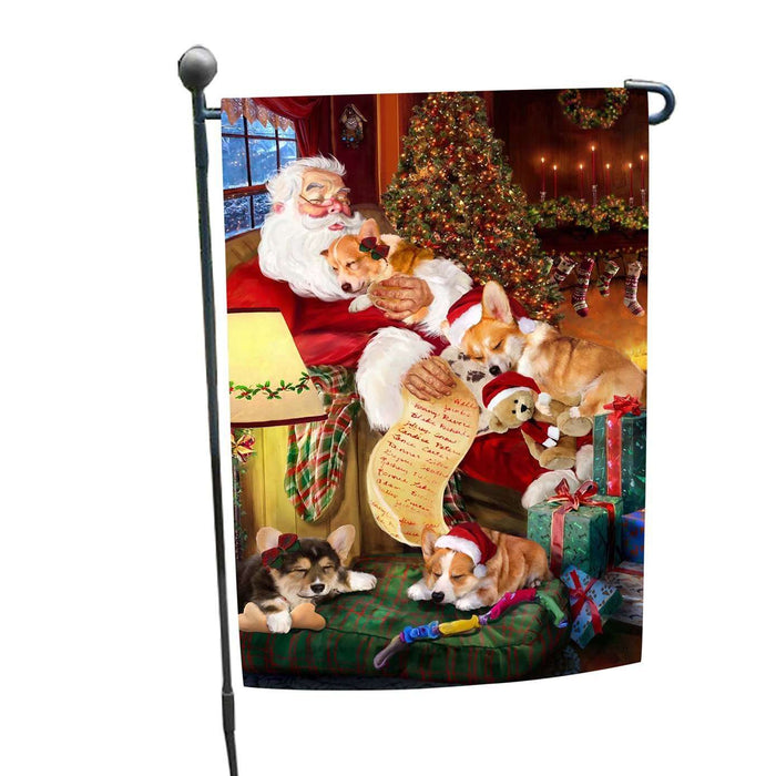 Corgi Dog and Puppies Sleeping with Santa Garden Flag