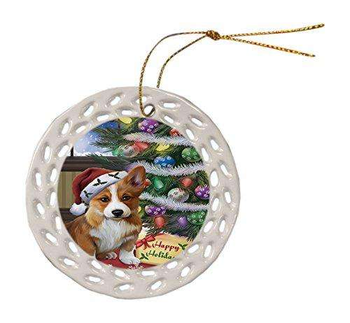 Corgi Dog Christmas Doily Ceramic Ornament