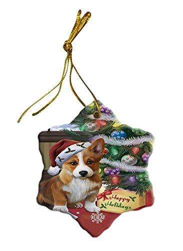 Corgi Dog Christmas Snowflake Ceramic Ornament