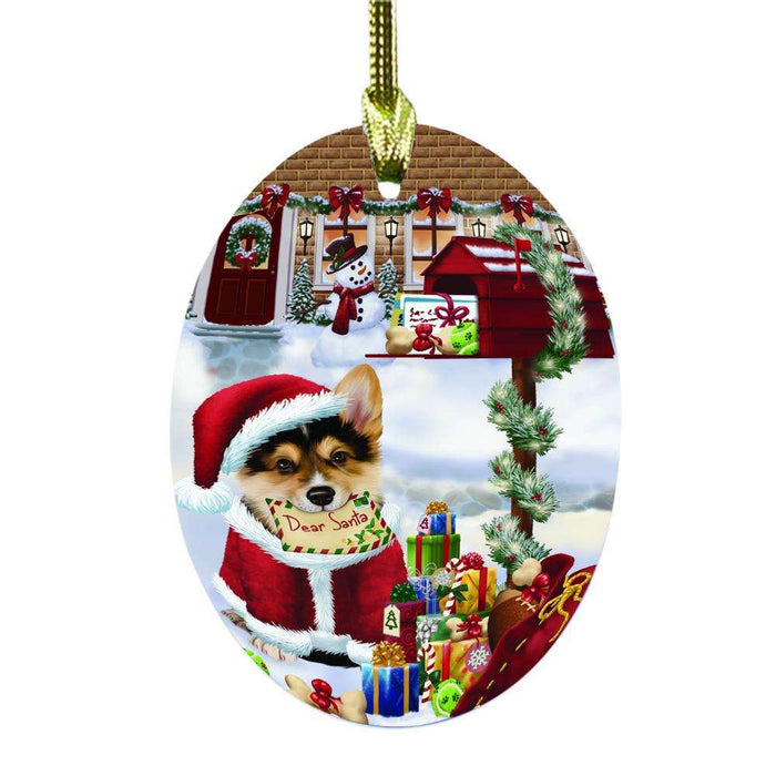 Corgi Dog Dear Santa Letter Christmas Holiday Mailbox Oval Glass Christmas Ornament OGOR49040