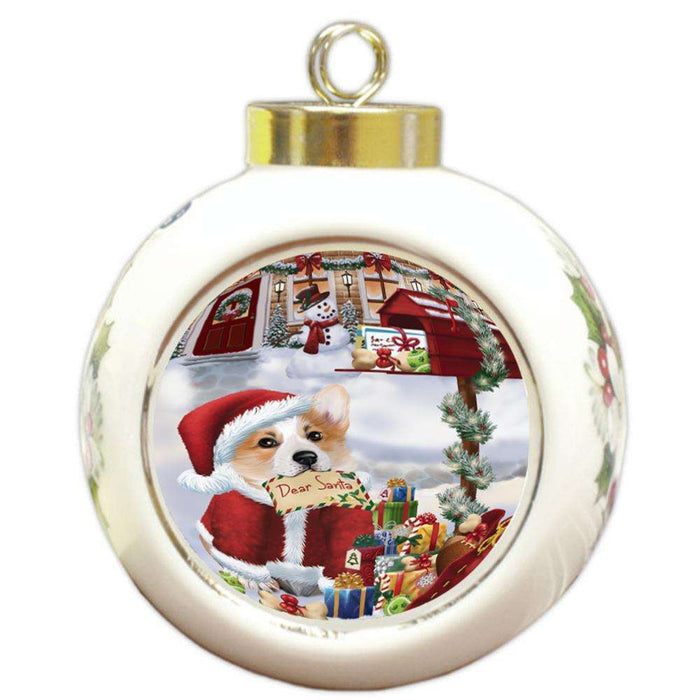 Corgi Dog Dear Santa Letter Christmas Holiday Mailbox Round Ball Christmas Ornament RBPOR53894