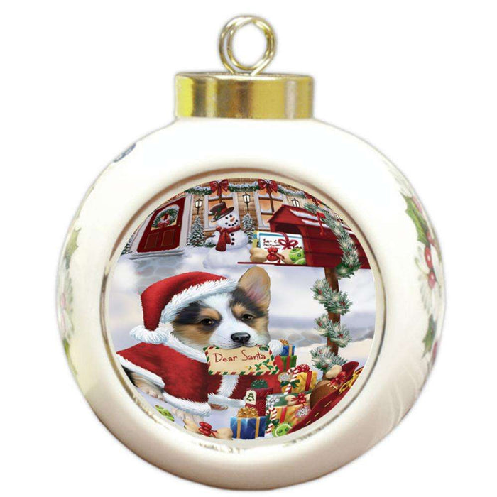 Corgi Dog Dear Santa Letter Christmas Holiday Mailbox Round Ball Christmas Ornament RBPOR53895