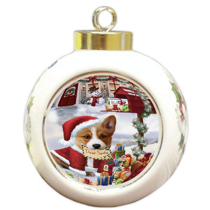 Corgi Dog Dear Santa Letter Christmas Holiday Mailbox Round Ball Christmas Ornament RBPOR53896