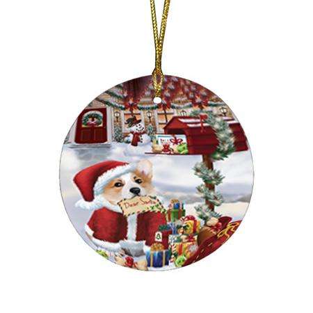 Corgi Dog Dear Santa Letter Christmas Holiday Mailbox Round Flat Christmas Ornament RFPOR53885