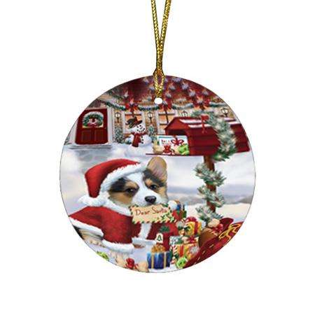Corgi Dog Dear Santa Letter Christmas Holiday Mailbox Round Flat Christmas Ornament RFPOR53886