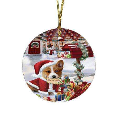 Corgi Dog Dear Santa Letter Christmas Holiday Mailbox Round Flat Christmas Ornament RFPOR53887