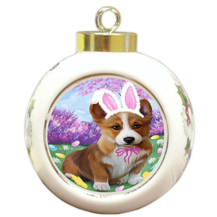 Corgi Dog Easter Holiday Round Ball Christmas Ornament RBPOR49115
