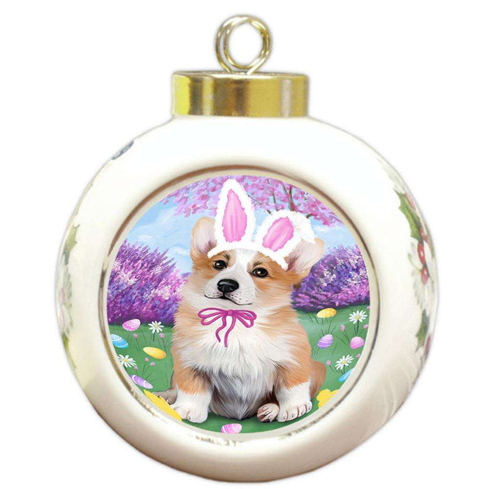Corgi Dog Easter Holiday Round Ball Christmas Ornament RBPOR49116